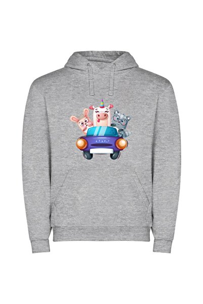 iLovePrints Animal Joyride: HD Mascots Φούτερ με κουκούλα σε χρώμα Γκρι