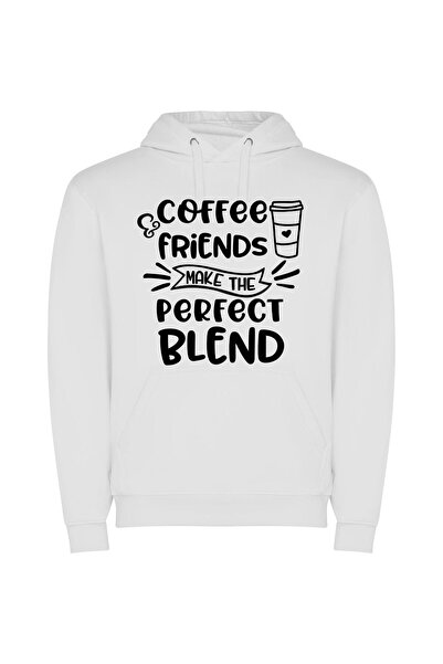 iLovePrints Blend & Brew with Friends Φούτερ με κουκούλα σε χρώμα Λευκό