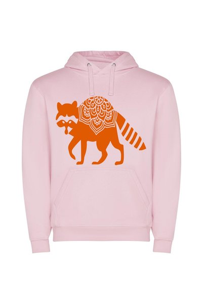 iLovePrints Whimsical Raccoon: Kerala Inspired Φούτερ με κουκούλα σε χρώμα Ροζ