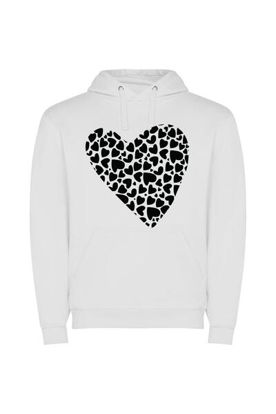 iLovePrints Hearts Unleashed: Black & White Φούτερ με κουκούλα σε χρώμα Λευκό