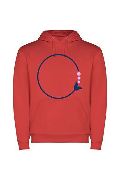 iLovePrints Circle Bliss: Floral Minimalism Φούτερ με κουκούλα σε χρώμα Κόκκινο