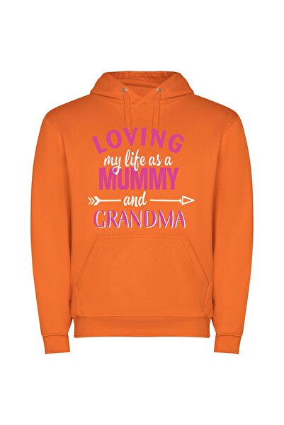 iLovePrints Forever Grandma, Happy Life Φούτερ με κουκούλα σε χρώμα Πορτοκαλί