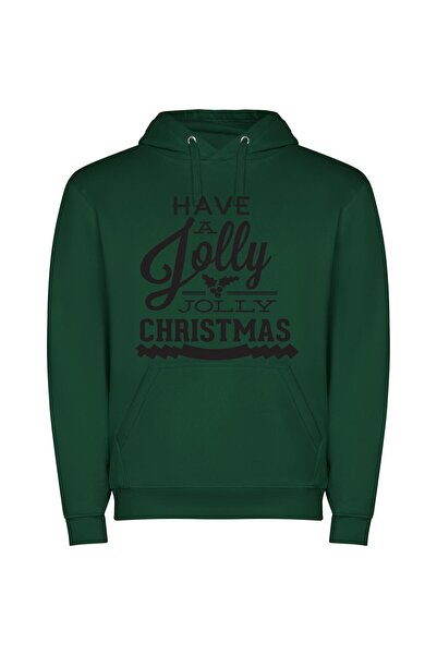 iLovePrints Jolly Holly Christmas Bliss Φούτερ με κουκούλα σε χρώμα Πράσινο