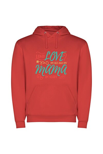 iLovePrints Mama, Bed, Love: Homely Elegance Φούτερ με κουκούλα σε χρώμα Κόκκινο