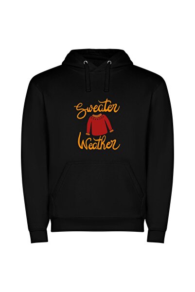 iLovePrints Cosy Sweater Weather Style Φούτερ με κουκούλα σε χρώμα Μαύρο
