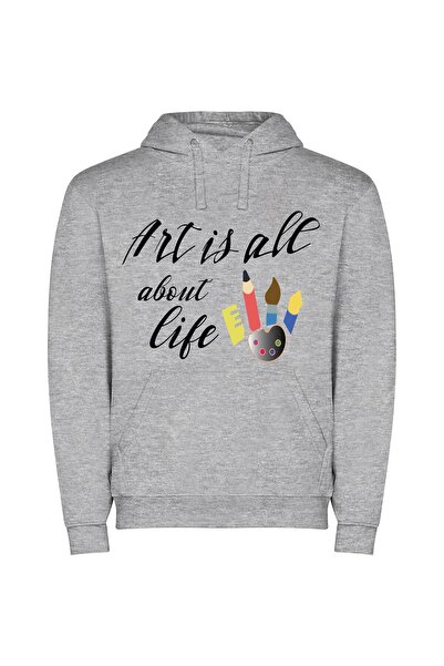 iLovePrints Vivid Life Through Art Φούτερ με κουκούλα σε χρώμα Γκρι