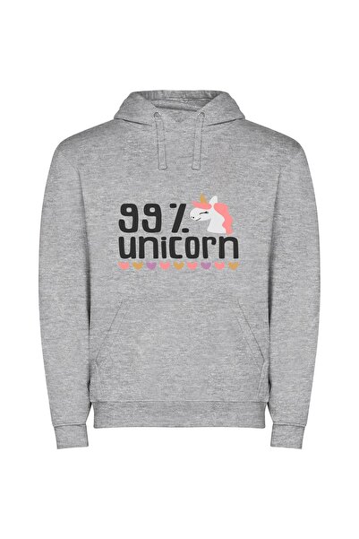 iLovePrints Heartfelt Magical Unicorn Image Φούτερ με κουκούλα σε χρώμα Γκρι