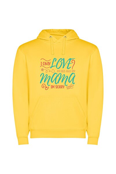 iLovePrints Mama, Bed, Love: Homely Elegance Φούτερ με κουκούλα σε χρώμα Κίτρινο