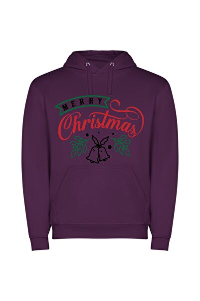 iLovePrints Jingle Joy: Merry Sign Φούτερ με κουκούλα σε χρώμα Μωβ