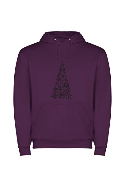 iLovePrints Monochrome Festive Treetop Φούτερ με κουκούλα σε χρώμα Μωβ