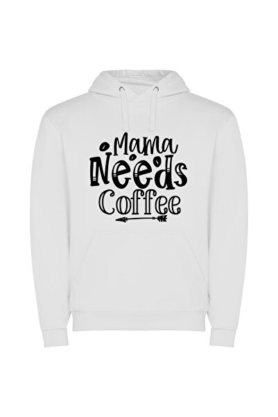 iLovePrints Monochrome Mama's Coffee Craving Φούτερ με κουκούλα σε χρώμα Λευκό