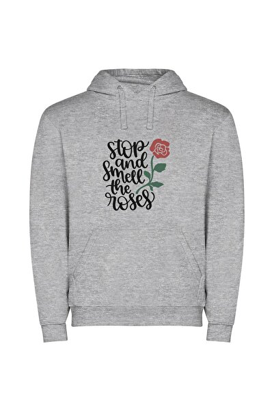 iLovePrints Fragrant Reminder: Stop & Smell Φούτερ με κουκούλα σε χρώμα Γκρι