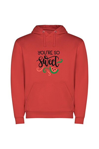 iLovePrints Sugar-coated Watermelon Delight Φούτερ με κουκούλα σε χρώμα Κόκκινο