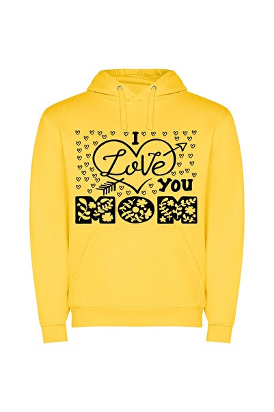 iLovePrints Monochrome Mama Love Φούτερ με κουκούλα σε χρώμα Κίτρινο