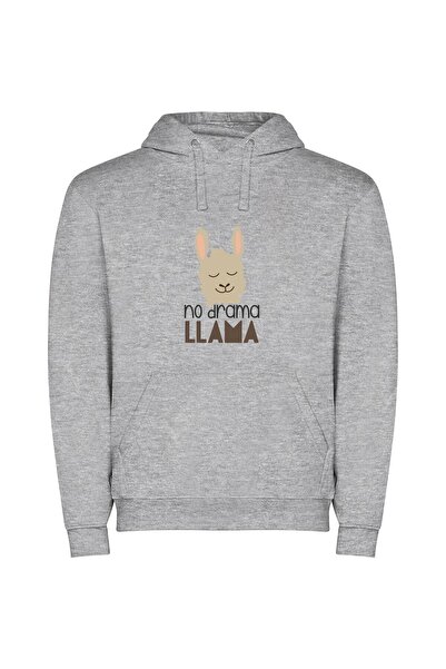 iLovePrints Alluring Llama: Drama-free & Cute Φούτερ με κουκούλα σε χρώμα Γκρι