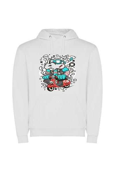 iLovePrints StreetWear Scooter Style Φούτερ με κουκούλα σε χρώμα Λευκό