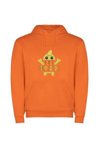 iLovePrints Dino Love: Adorable Characters Φούτερ με κουκούλα σε χρώμα Πορτοκαλί