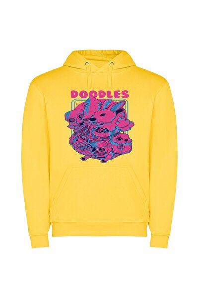 iLovePrints Psychedelic Skulls Print Φούτερ με κουκούλα σε χρώμα Κίτρινο