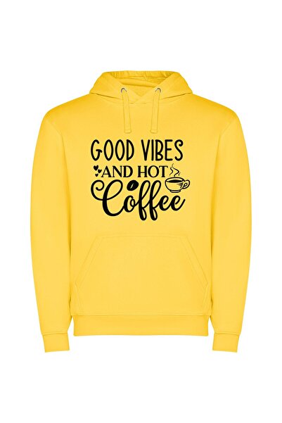 iLovePrints Vibrant Brews and Feel-Good Φούτερ με κουκούλα σε χρώμα Κίτρινο