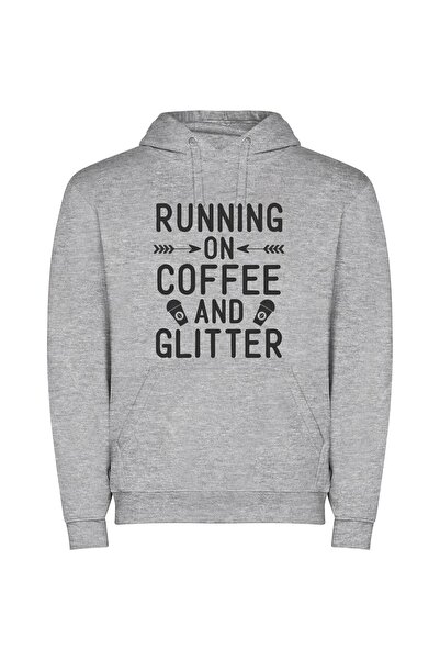 iLovePrints Caffeinated Glitter Glam Φούτερ με κουκούλα σε χρώμα Γκρι