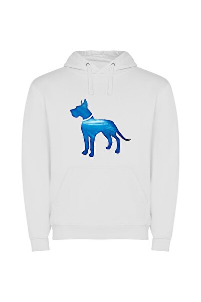 iLovePrints Blue Holo Dog Portrait Φούτερ με κουκούλα σε χρώμα Λευκό
