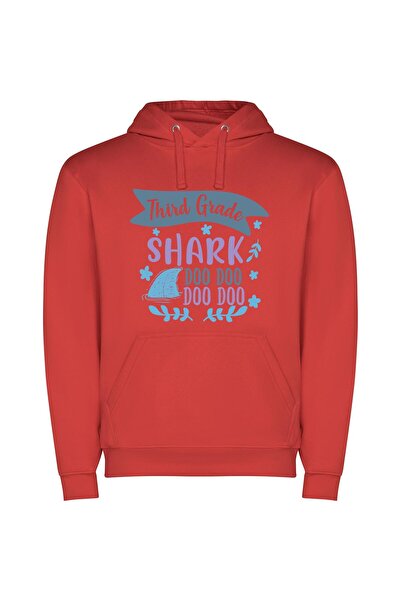 iLovePrints Classic Shark Illustration, 1506 Φούτερ με κουκούλα σε χρώμα Κόκκινο