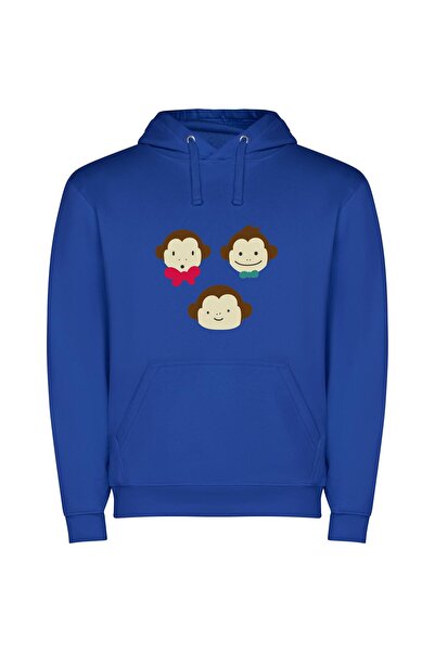 iLovePrints Dapper Trio of Monkeys Φούτερ με κουκούλα σε χρώμα Μπλε