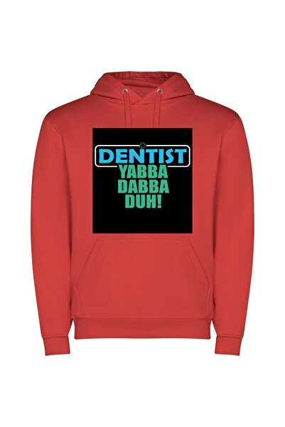 iLovePrints Colorful Dentist Sticker Madness Φούτερ με κουκούλα σε χρώμα Κόκκινο