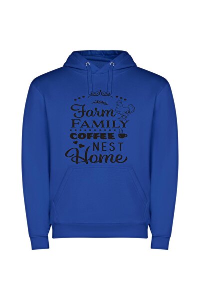 iLovePrints Farm Nest Coffee Home Φούτερ με κουκούλα σε χρώμα Μπλε