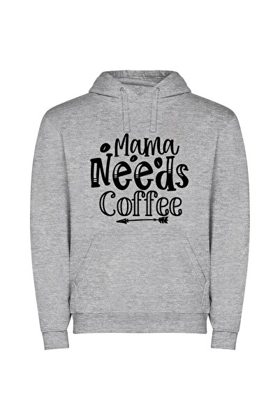 iLovePrints Monochrome Mama's Coffee Craving Φούτερ με κουκούλα σε χρώμα Γκρι