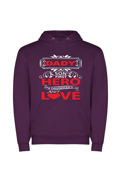 iLovePrints Superhero Daddy Love Φούτερ με κουκούλα σε χρώμα Μωβ