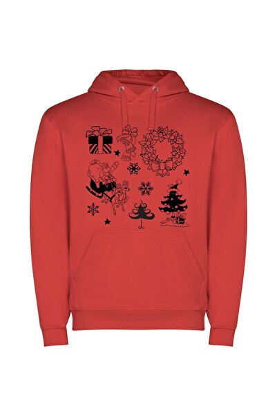 iLovePrints Festive Monochrome Christmas Drawing Φούτερ με κουκούλα σε χρώμα ...
