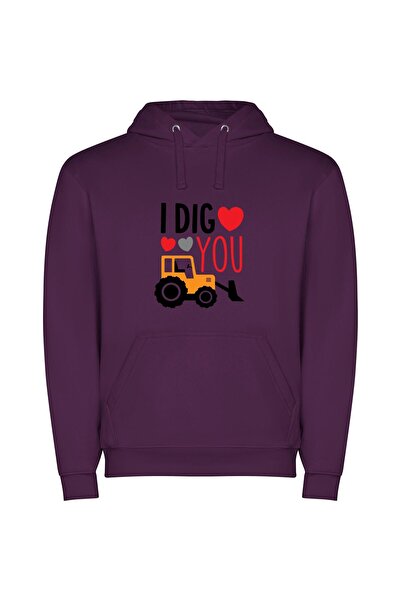 iLovePrints Romantic Tractor Messages Φούτερ με κουκούλα σε χρώμα Μωβ
