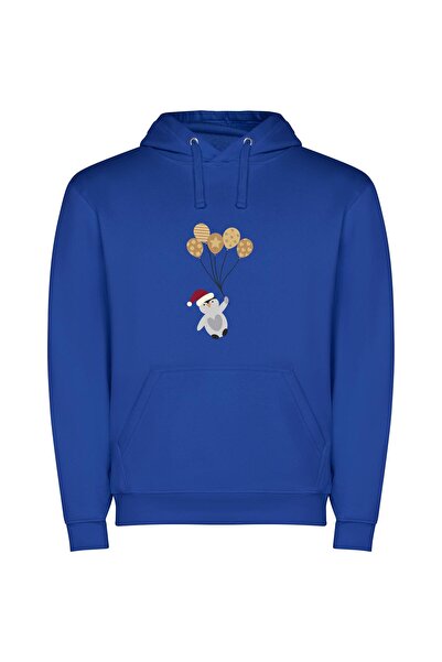 iLovePrints Skyward Festive Animal Parade Φούτερ με κουκούλα σε χρώμα Μπλε