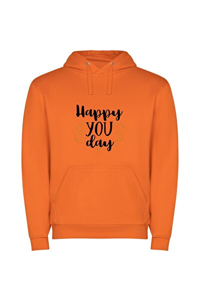 iLovePrints Vibrant 'Happy You Day' Φούτερ με κουκούλα σε χρώμα Πορτοκαλί