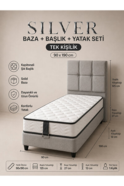 Minar Silver Baza + Başlık + Yatak Seti