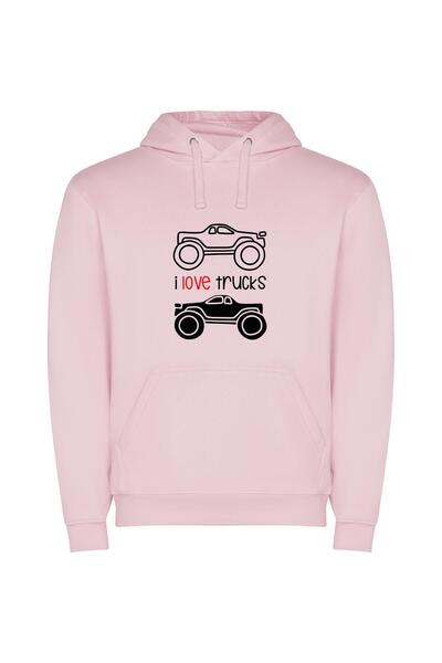 iLovePrints Truck Love: Super Realistic Φούτερ με κουκούλα σε χρώμα Ροζ