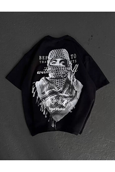 Wear Up Unisex Μπλουζάκι Oversize με Μοτίβο - Μαύρο