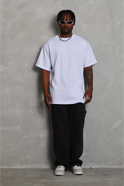 pazarella Unisex oversize plain bicycle collar t-shirt - white
