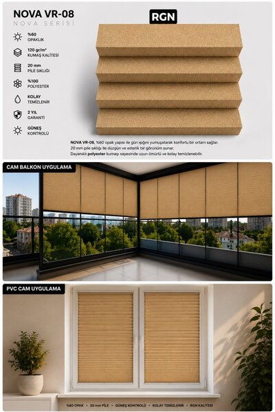RGN NOVA VR 08 Kahve Vidalı Plise Perde Cam Balkon Pencere