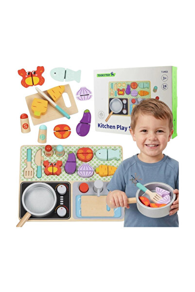 Tooky Toy Bucătărie de lemn cu accesorii - Set de bucătar pentru copii