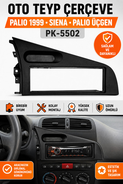 poke audio Fiat Palio Siena 1999 Üçgen Oto Teyp Çerçevesi Single DIN Radyo Mo...