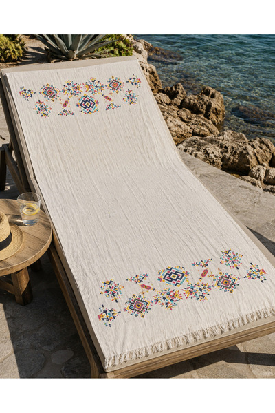 TECHTACT Large Size 100% Cotton Muslin Beach Towel – Patterned, Tasseled, Qui...