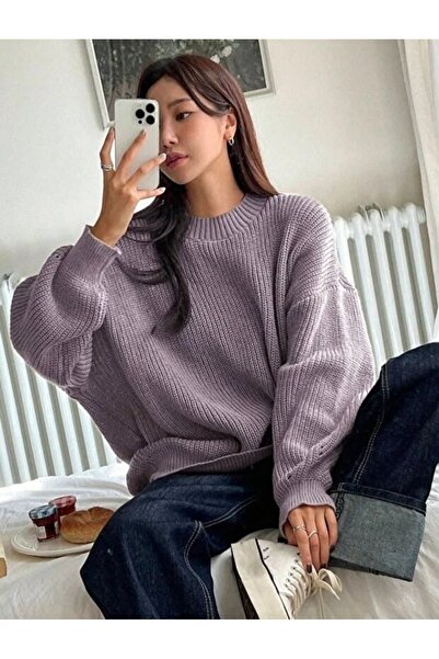 DepoExport Women's Premium Crew Neck Oversize Knitwear Sweater Soft Knitted S...