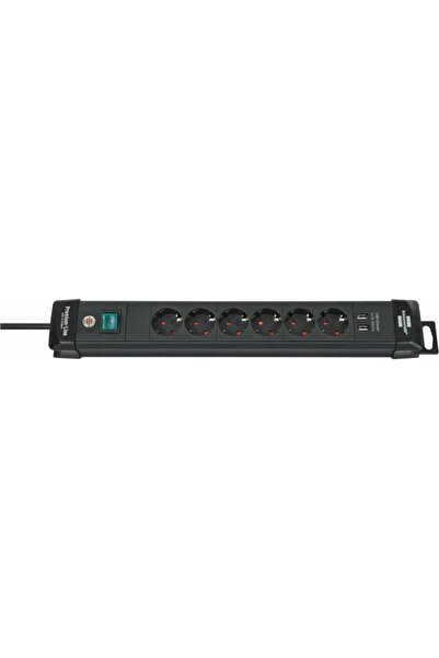 Brennenstuhl Premium Line Power Strip, 6 Outlets, 3m, 2x USB, Black