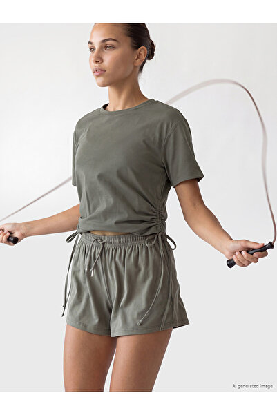 LC Waikiki Khaki Drawstring Modal Blend Women's Sports T-Shirt