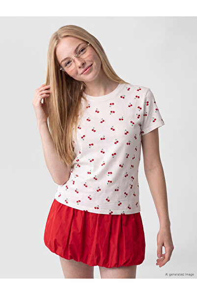LC Waikiki White Printed Cotton Women's T-Shirt