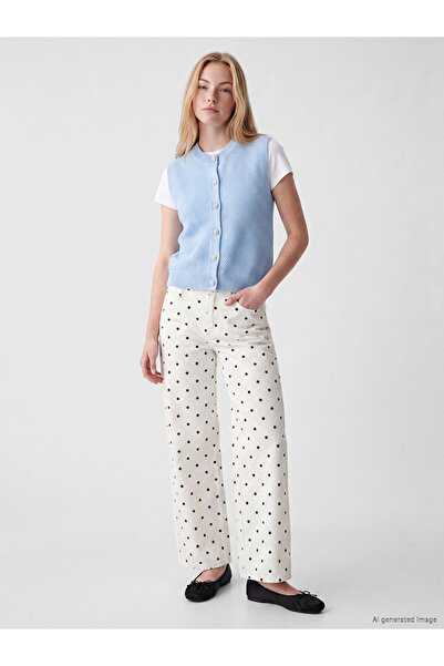 LC Waikiki White Polka Dot Straight Fit Women's Jean Trousers