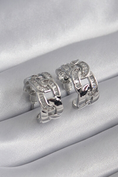 DMR Elegance Brass Silver Color Zircon Stone Chain Model Women's Earrings