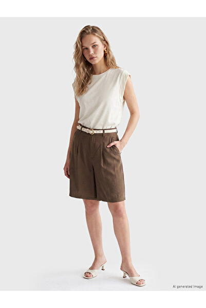 LC Waikiki Brown Bermuda Fit Women's Pleated Shorts